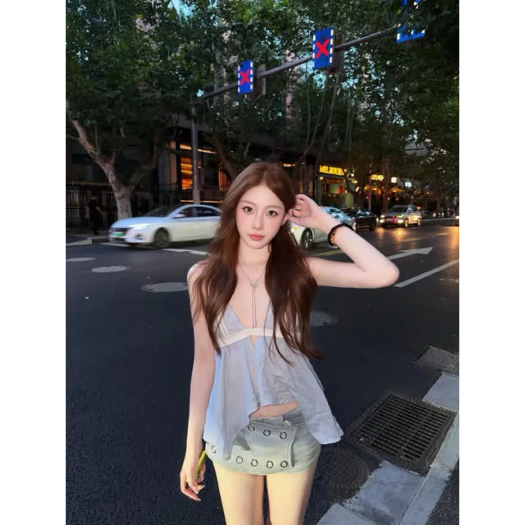 TIBU - Áo Koeeur Nữ Hai Dây Cổ V Viền Ngực Lạ Mắt Tôn Dáng Đi Chơi Dạo Phố Mùa Hè A788