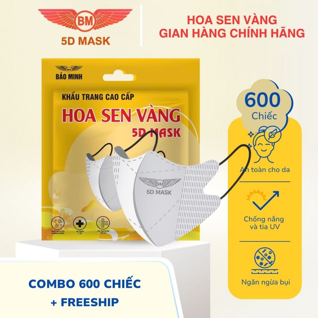 Combo 600 chiếc và Combo 400 chiếc khẩu trang Hoa Sen Vàng kháng khuẩn, chống…