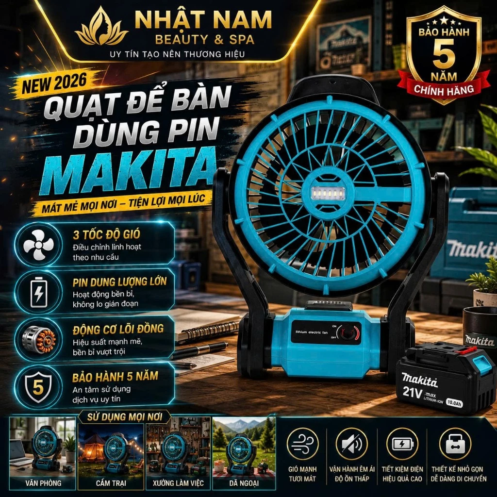Quạt Tích Điện Để Bàn, Quạt Mini Để Bàn Dùng Pin MAKIA Công Suất Lớn, Làm Mát Cực Nhanh, Hoạt Động Mạnh Mẽ, Bền Bỉ