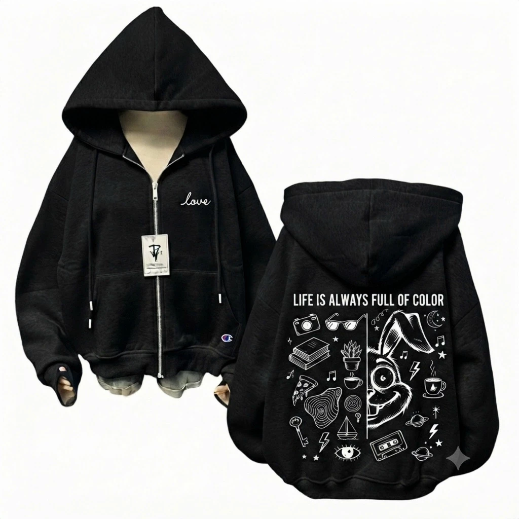 Áo Khoác Thỏ Ngố Hoodie Zip Form BOXY Hoạt Hình 3D Mũ To Cao Cấp. Áo Khoác Nỉ Bông Mặc Hè Thu Dày Dặn Phồng Siêu Đẹp