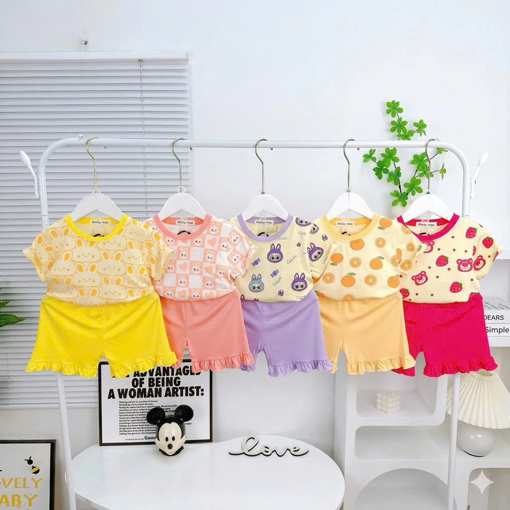 Bộ cộc thun lạnh Micky woo bé gái mặc đi học mặc ở nhà mền mịn mát thoáng