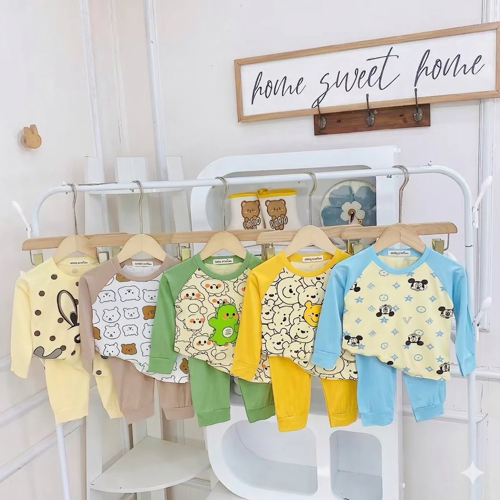 Bộ Dài Tay Vải Thun Lạnh Cho Bé Trai Bé Gái  mặc ngủ điều hòa , mặc ở nhà mát mịn thoáng mát  7-25kg Cao từ 80-124cm