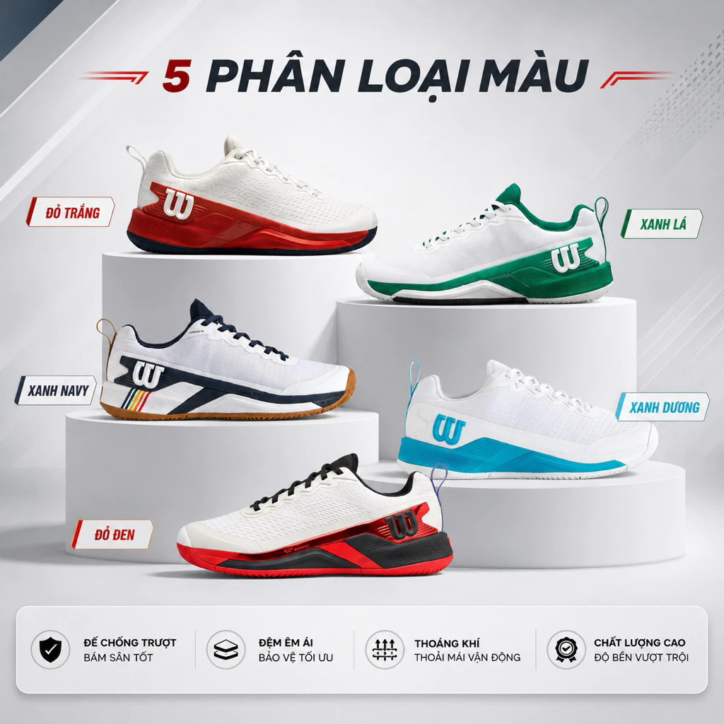 [ Hàng Sẵn ] Giày chơi Pickleball chữ W 5 màu bản cao cấp loại 1