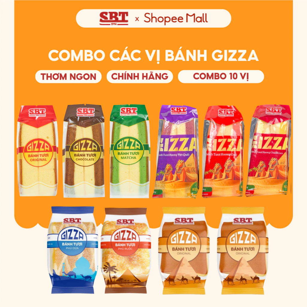 Combo 10 Gói Bánh Bông Lan Tươi Gizza SBT Tiện Lợi Cho Bữa Sáng, Bữa Phụ,.. - Bánh Kẹo SBT