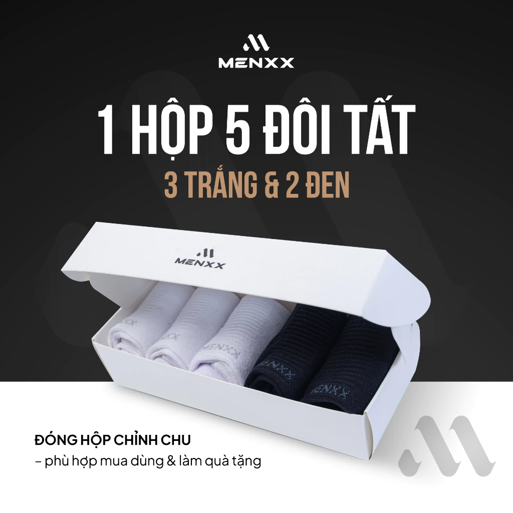 Hộp 5 Đôi Tất Cotton MENXX Co Giãn 4 Chiều Mềm Thoáng, Unisex Nam Nữ Phong Cách Basic Hút Mồ Hôi M50
