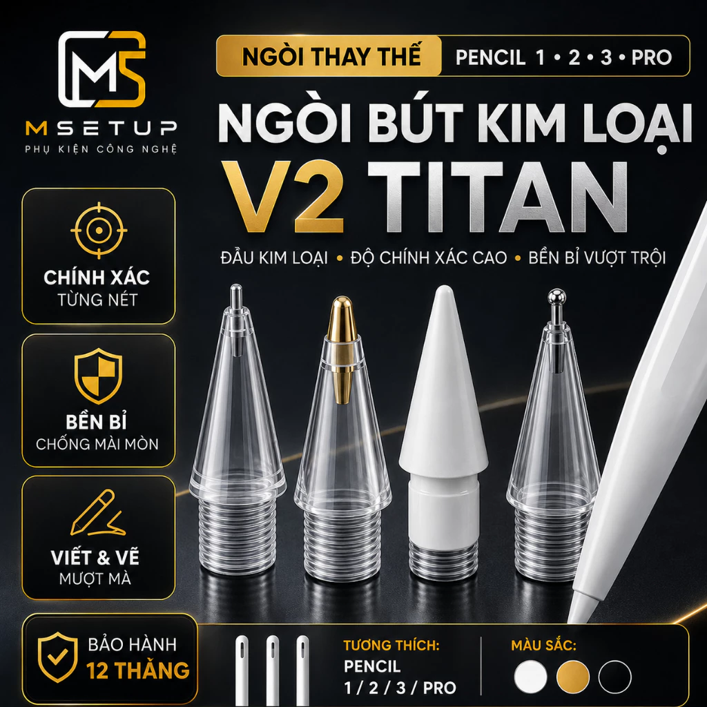 [COMBO] Ngòi Bút TITAN Cho Pencil 1 2 Pro USB-C, Đầu Ngòi Kim Loại Chống Mòn Chuyên Vẽ Cảm Ứng Mượt