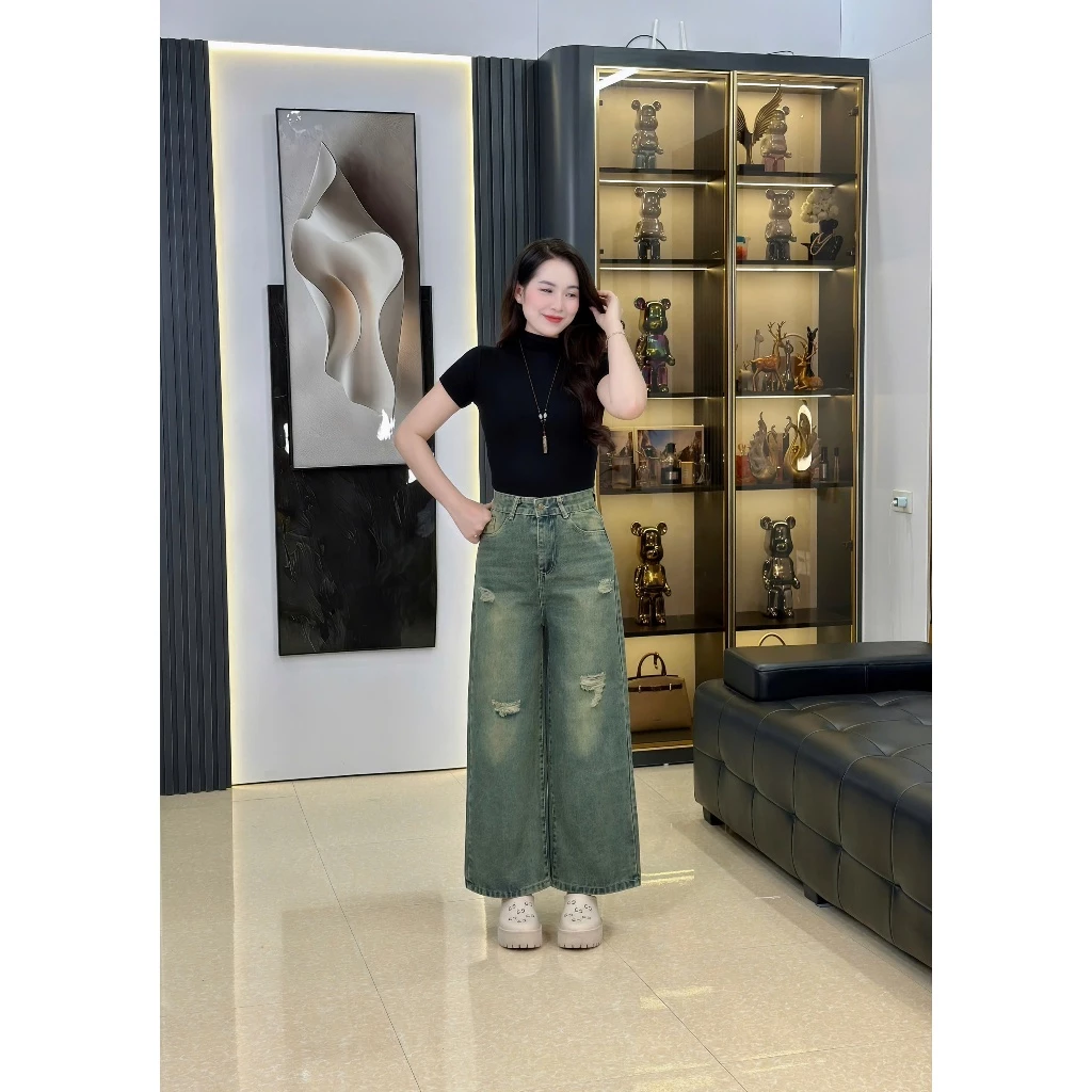 (SUÔNG NẤM LÙN) QUẦN JEANS NỮ ỐNG SUÔNG rách nhẹ 9 tấc dành cho nấm lùn (90CM - 92CM)