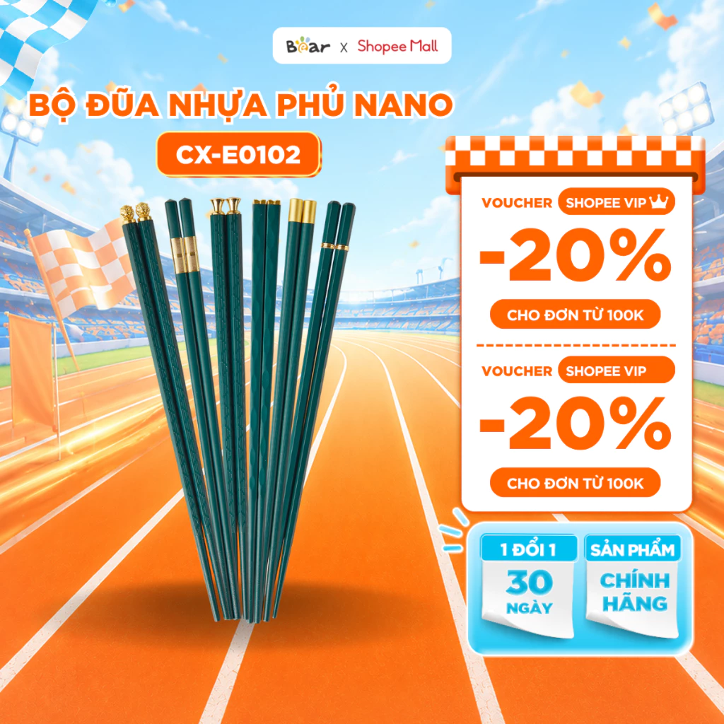 Bộ Đũa Nhựa Phủ Nano Bear 6 Đôi Chống Khuẩn Chống Mốc Chất Liệu An Toàn Dùng Gia Đình CX-E0102