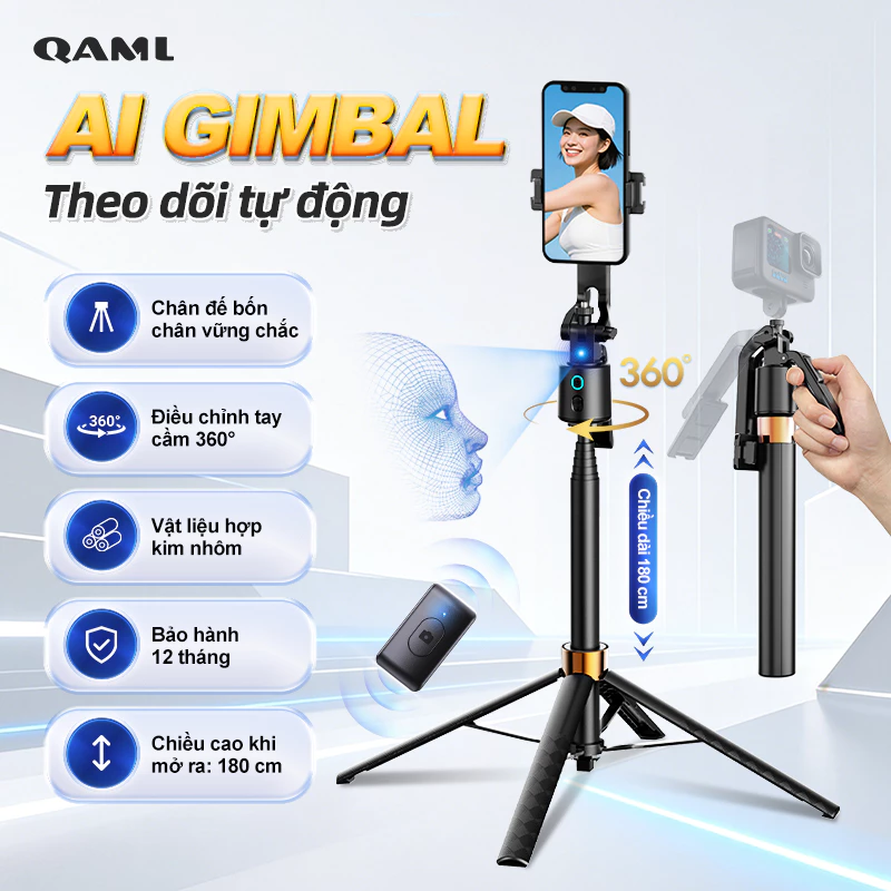 QAML Q13 AI theo dõi khuôn mặt Photo Stick, remote Bluetooth