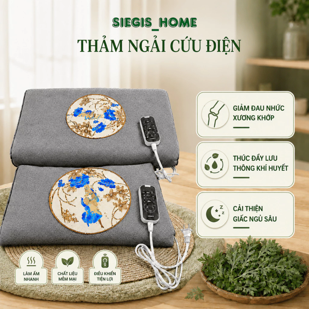 Thảm Ngải Cứu Điện Đông Y - Đệm Sưởi Thảo Dược Thư Giãn, Hỗ Trợ Giảm Đau Mỏi