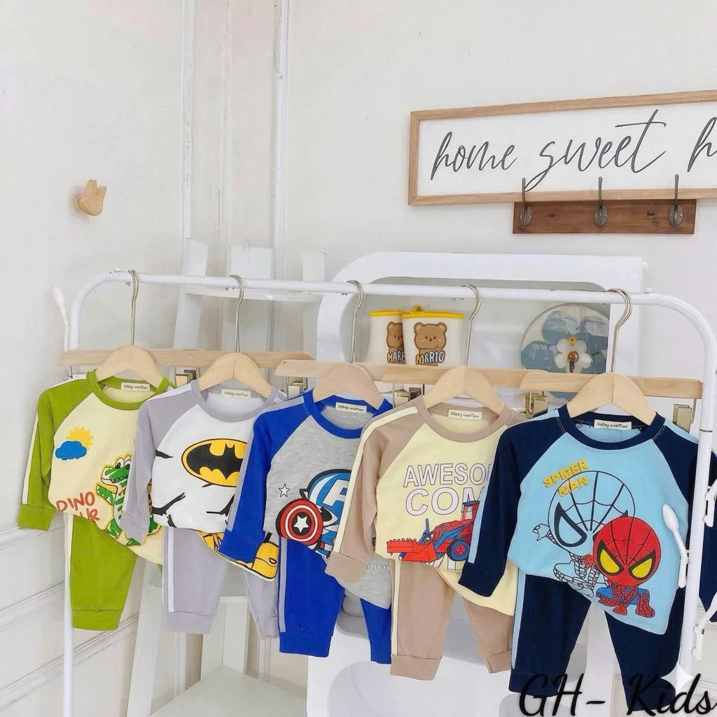 [7-26kg]  Bộ Dài Thun Lạnh  Cho Bé Trai mặc ngủ điều hoà  Mềm Mịn Thoáng Mát Dễ Thương 80-120Cm