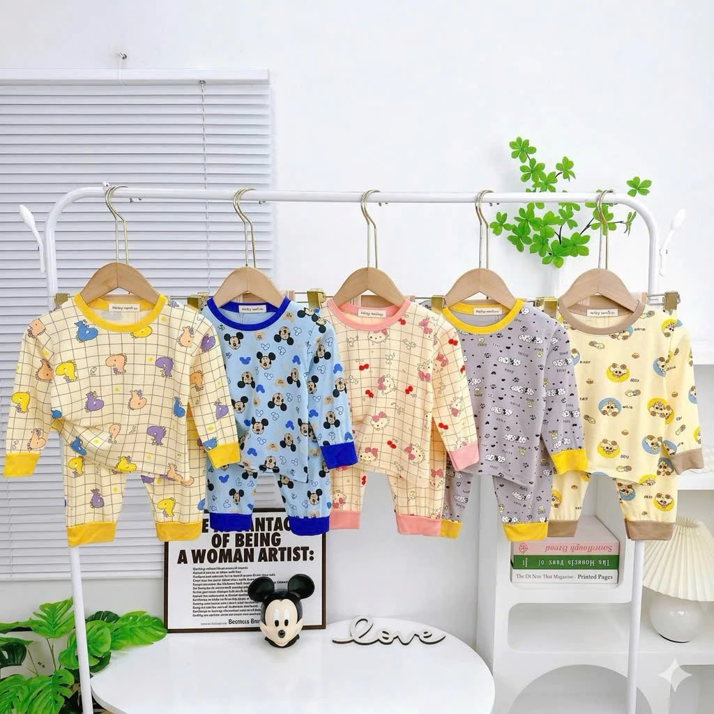 Bộ Dài Tay Thun Lạnh [ 7-25 ký] In Hình Động Vật Dễ Thương Cho Bé gái bé trai mặc ngủ điều hòa  cho bé 0 - 6 tuổi