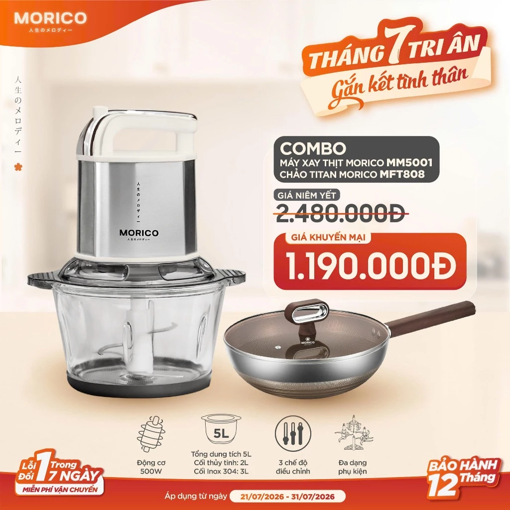 [Chính hãng] Máy xay thịt Morico MM5001, công suất 500W,2 cối xay,3 tốc độ,bảo hành 12 tháng