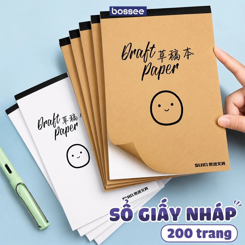 Sổ giấy ghi chú 200 trang, giấy nháp, sổ tay ghi chép - Sổ nháp bìa kraft giấy trắng, sổ tay lật dọc ghi chú note tập vẽ