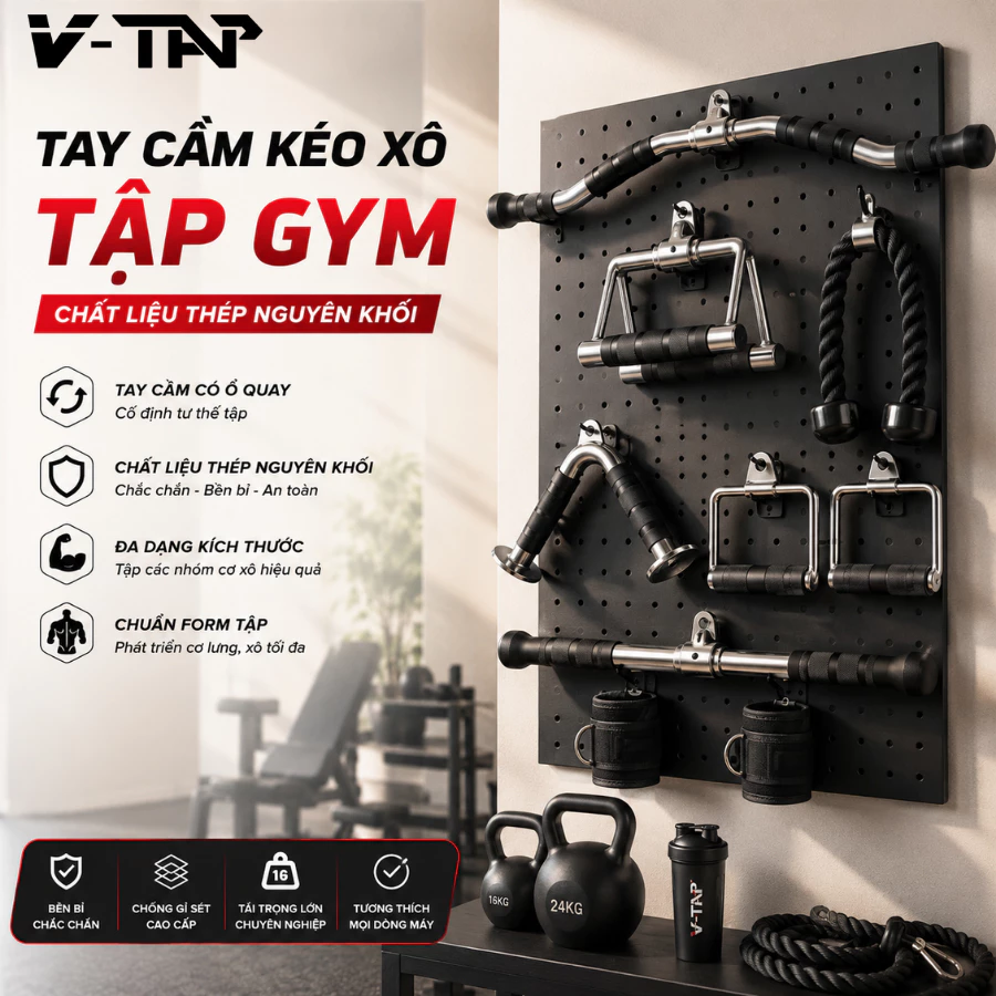 Tay Cầm Kéo Xô Tập Gym, Phụ Kiện Kéo Xô Tay Cầm Bọc Cao Su Chống Trơn Trượt Hàng Nhập Khẩu