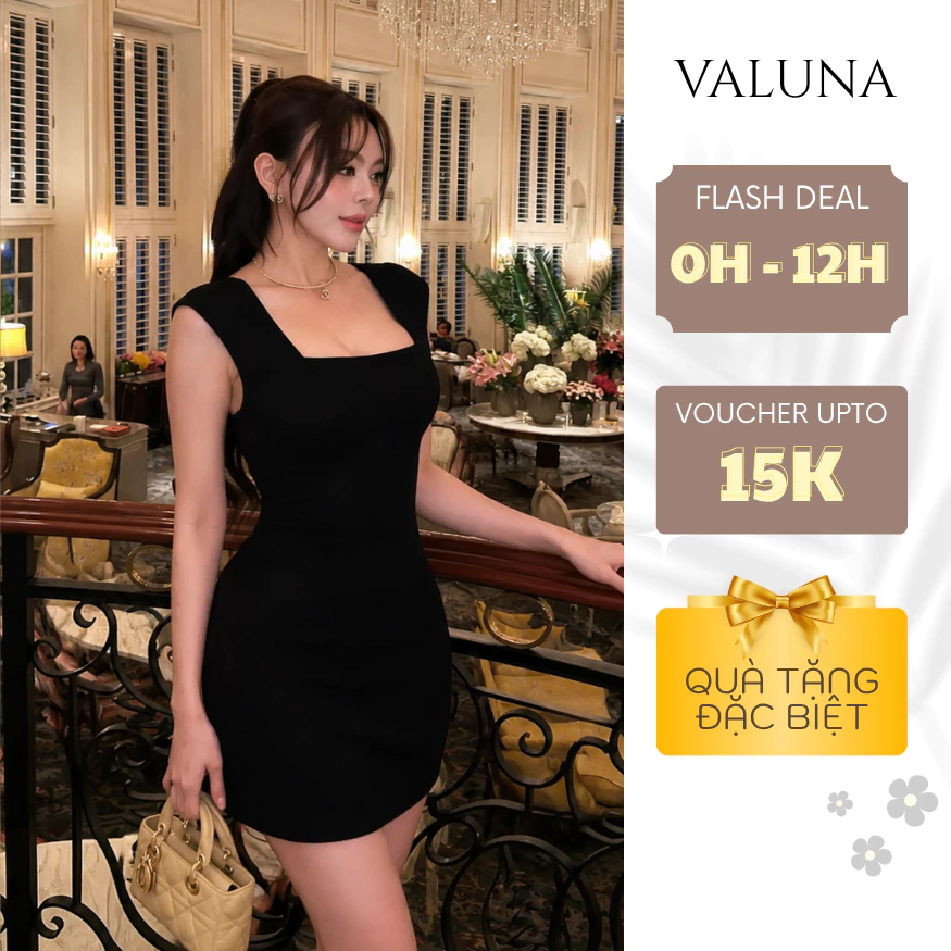 Váy body cổ vuông sát nách ôm dáng tôn eo phong cách sang trọng dự tiệc nữ VALUNA STORE 2719