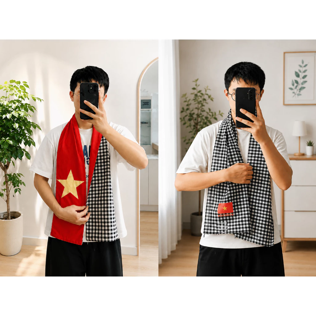 Khăn rằn Nam Bộ Miền Tây in cờ Tổ Quốc, khăn phục vụ biểu diễn văn nghệ, 2 loại cao cấp