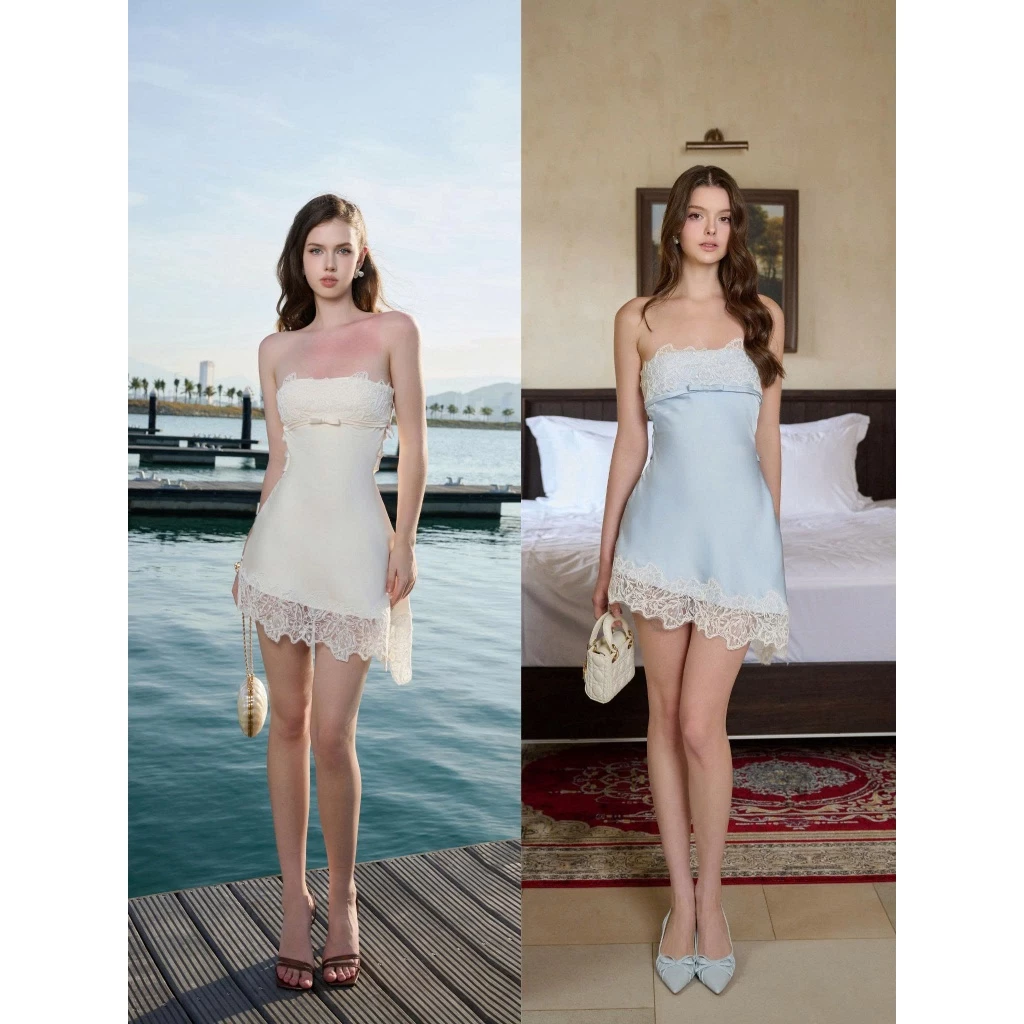 AMELIE - Váy lụa cúp ngực vạt lệch - Talia dress Ame655