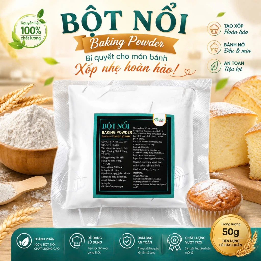 50g Bột nổi, bột nở bột baking powder sử dụng khi làm những loại bánh khô