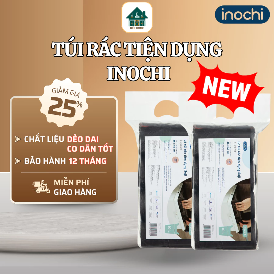 Set 1 Vỉ 4 Cuộn Túi Rác Tự Phân Hủy Inochi Dung Tích 10L, Túi Dẻo Dai Chắc Chắn Chịu Nhiệt Tốt - Bếp Home
