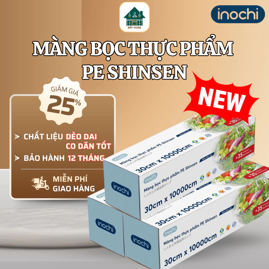 Màng Bọc Thực Phẩm Inochi Cao Cấp Kích Thước 30x10000cm, Chất Liệu Nhựa PP An Toàn Cho Sức Khỏe - Bếp Home