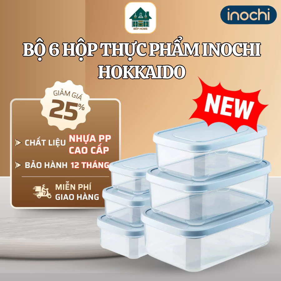 Bộ 6 Hộp Nhựa Inochi Chất Liệu Nhựa Nguyên Sinh Đảm Bảo an Toàn Sức Khỏe, Chịu Nhiệt Tốt - Bếp Home