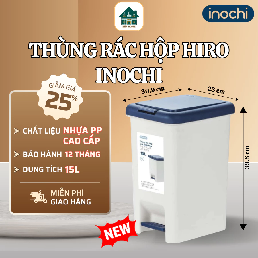 Sọt Rác Hộp Hiro 15L Inochi Dung Tích Tiện Dụng, Chắc Chắn, Chống Giòn Gãy, Sử Dụng Bền Lâu - Bếp Home