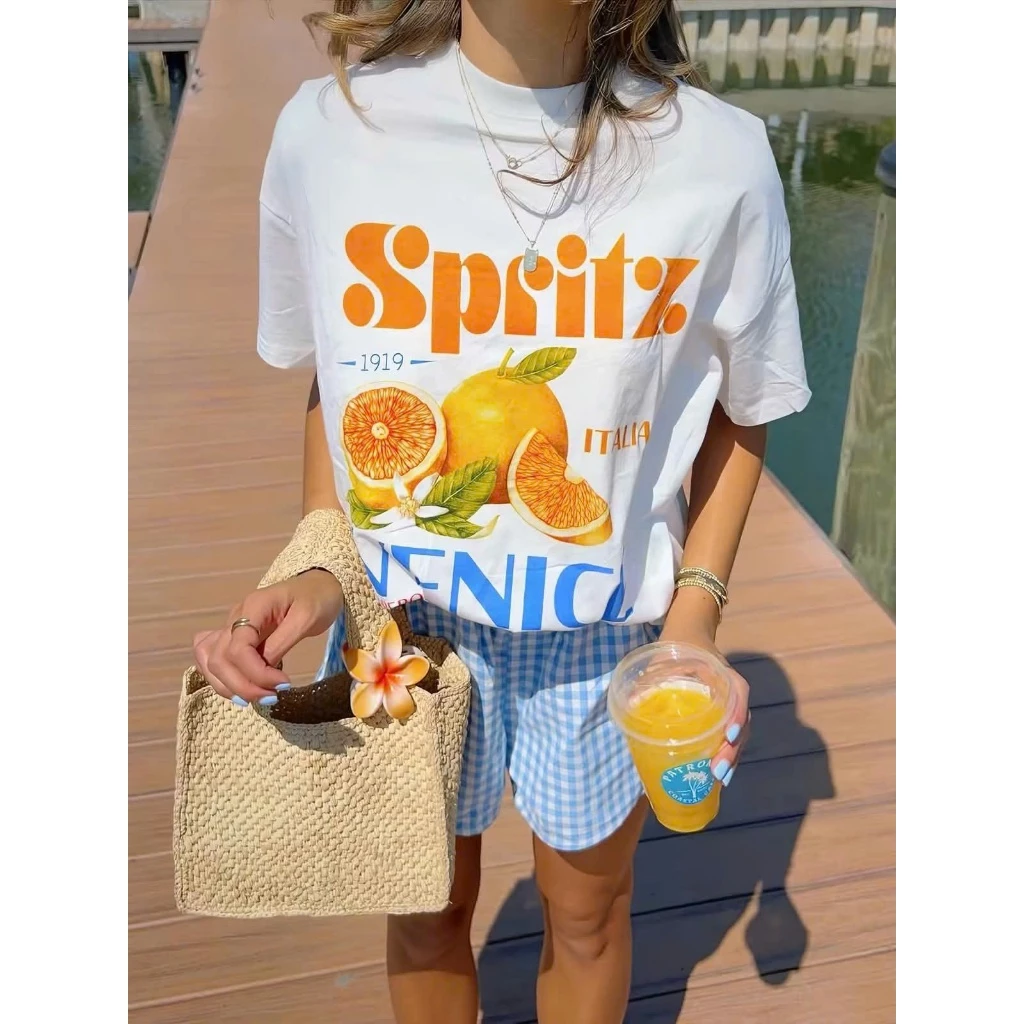 Set bộ mặc hè, đi biển cho nữ thời trang MENINA, set bộ áo thun ngắn tay, quần đùi sọc in hình.