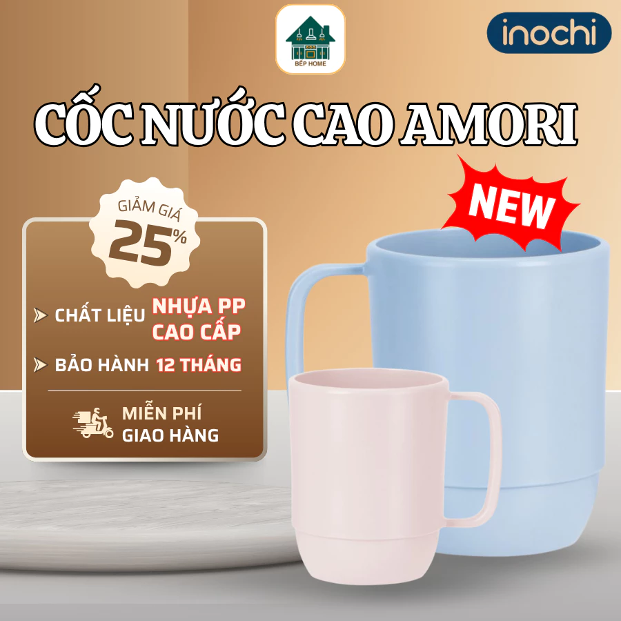 Cốc Nước Cao AMORI Inochi Thiết Kế Thanh Lịch, Dễ Cầm Nắm, Phù Hợp Uống Nước, Sữa Và Các Loại Đồ Uống - Bếp Home