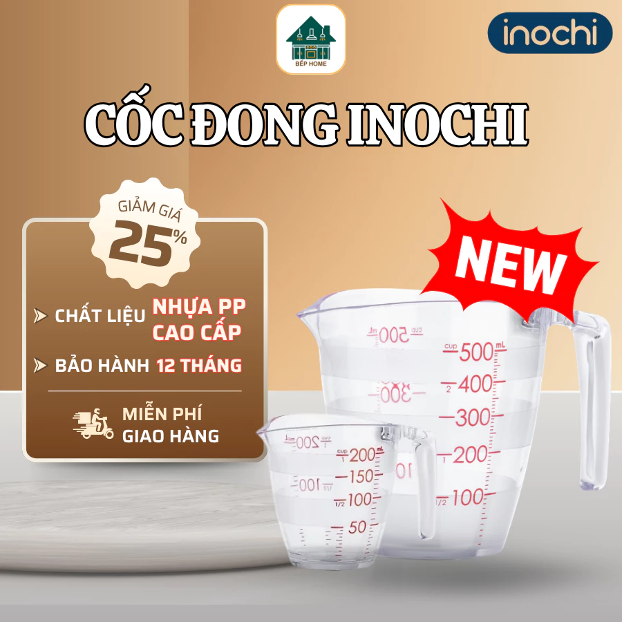 Cốc Đong Ml Inochi Thiết Kế Tiện Dụng, Dễ Đọc Dung Tích, Phù Hợp Nấu Ăn, Làm Bánh Và Pha Chế - Bếp Home