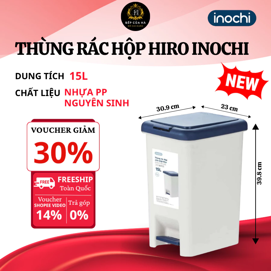 Sọt Rác Hộp Hiro 15L Inochi Thiết Kế Sang Trọng, Dễ Vệ Sinh, Chất Liệu Bền Chắc, Phù Hợp Gia Đình Hiện Đại - Bếp Của Hà