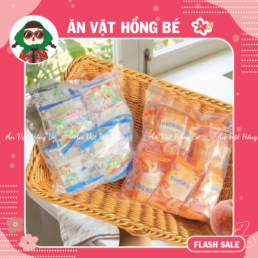 Bịch 20 Gói Thạch Dừa Miền Bắc, Thạch Rau Câu Đồ Ăn Vặt tuổi thơ, đồ ăn vặt cổng trường