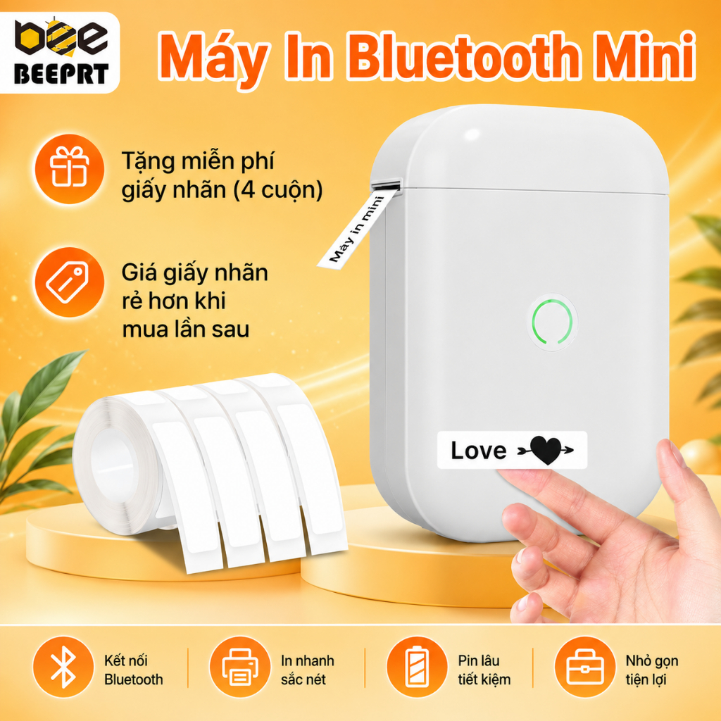 Máy in nhiệt mini cầm tay bluetooth BEEPRT AIYIN D11s in tem, mã vạch…
