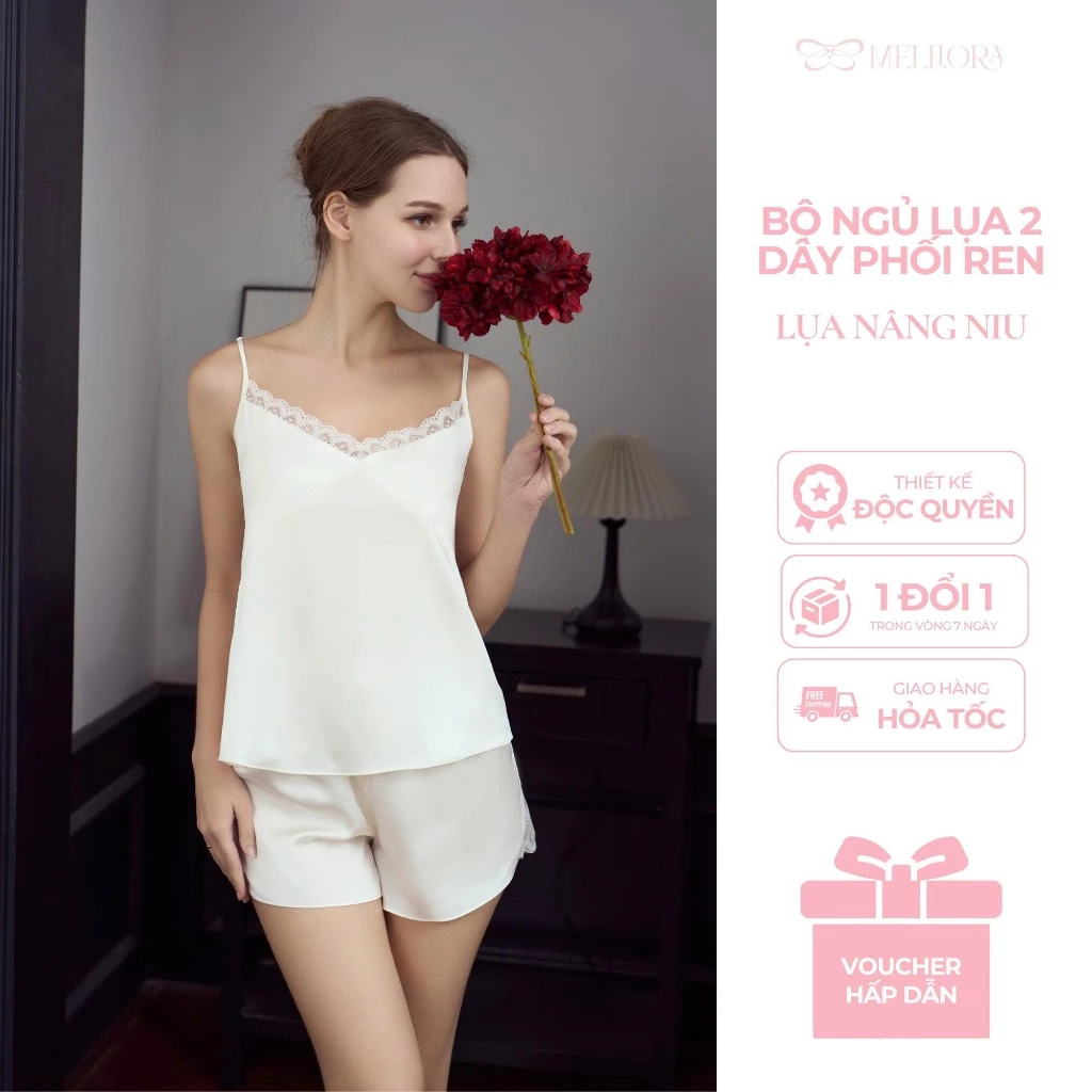 Bộ Ngủ 2 Dây Lụa Latin Phối Ren Cao Cấp Mềm Mát, Sexy Quyến Rũ Mặc Nhà – B2D02