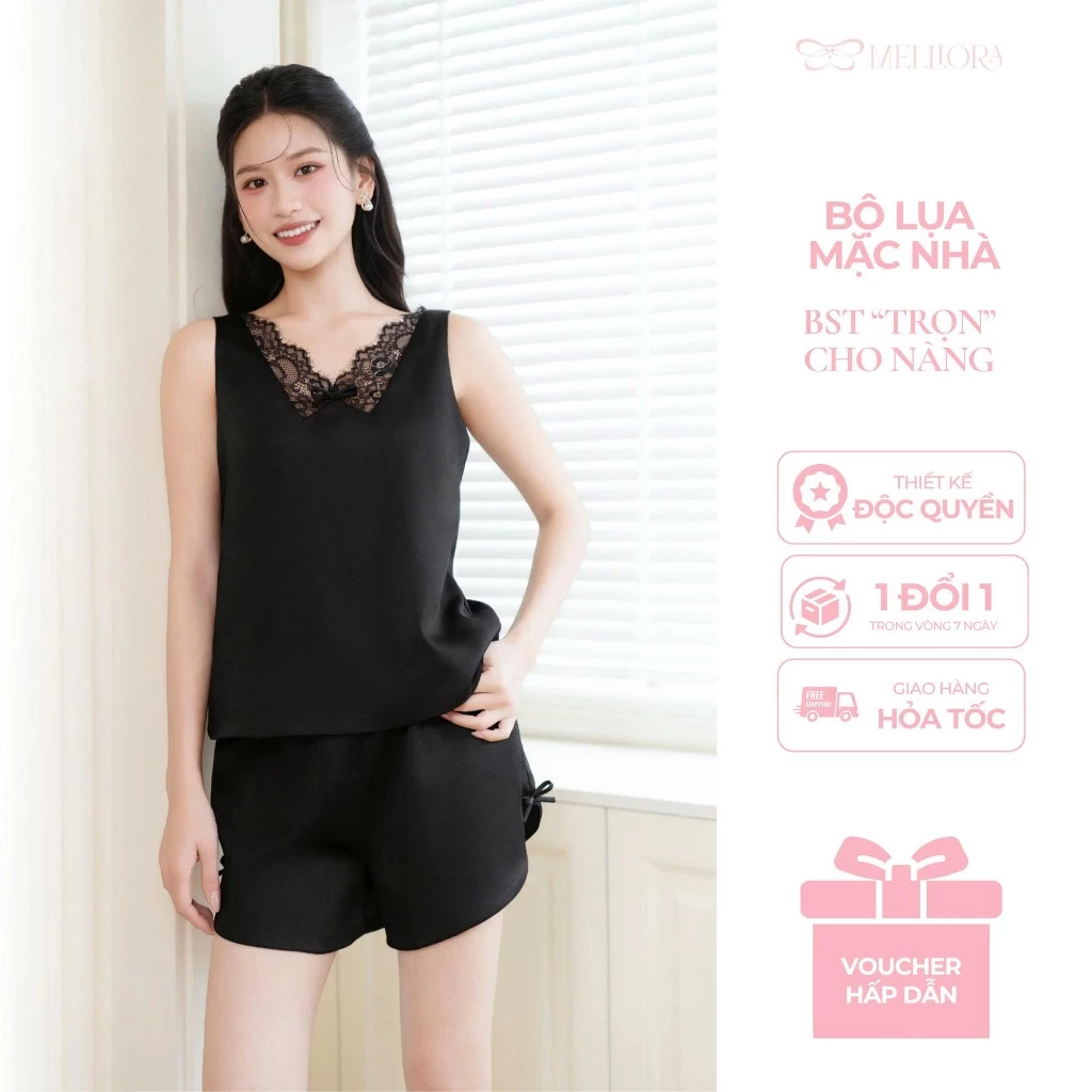 Đồ Ngủ Nữ Lụa Ngọc Trai Cao Cấp Phối Ren Cổ Tim Quyến Rũ – Mềm Mại Thoáng Mát Sang Trọng - B3D01