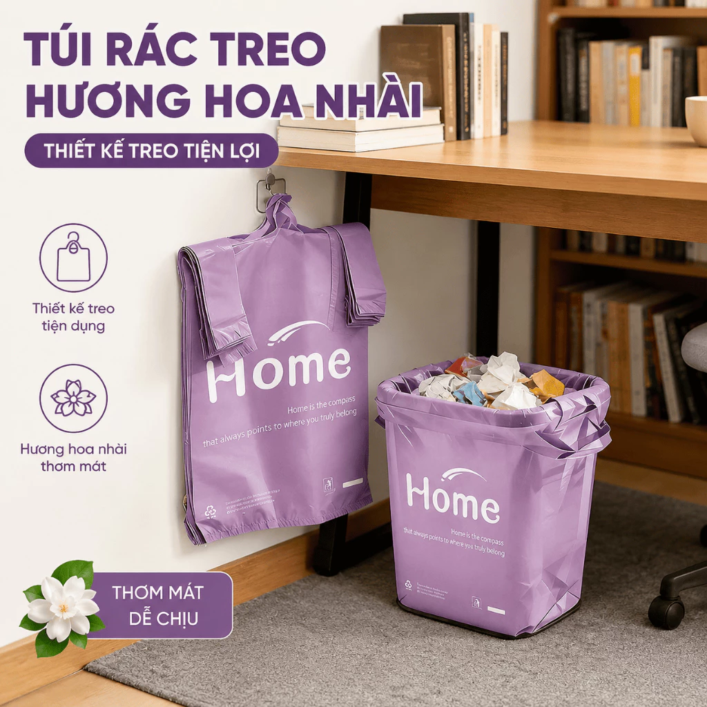 Túi Rác Có Quai Xách Hương Hoa Nhài PE Dày Dai Chống Rách Chống Rò Rỉ, Túi Đựng Rác Đa Năng Cho Nhà Bếp, Phòng Trọ