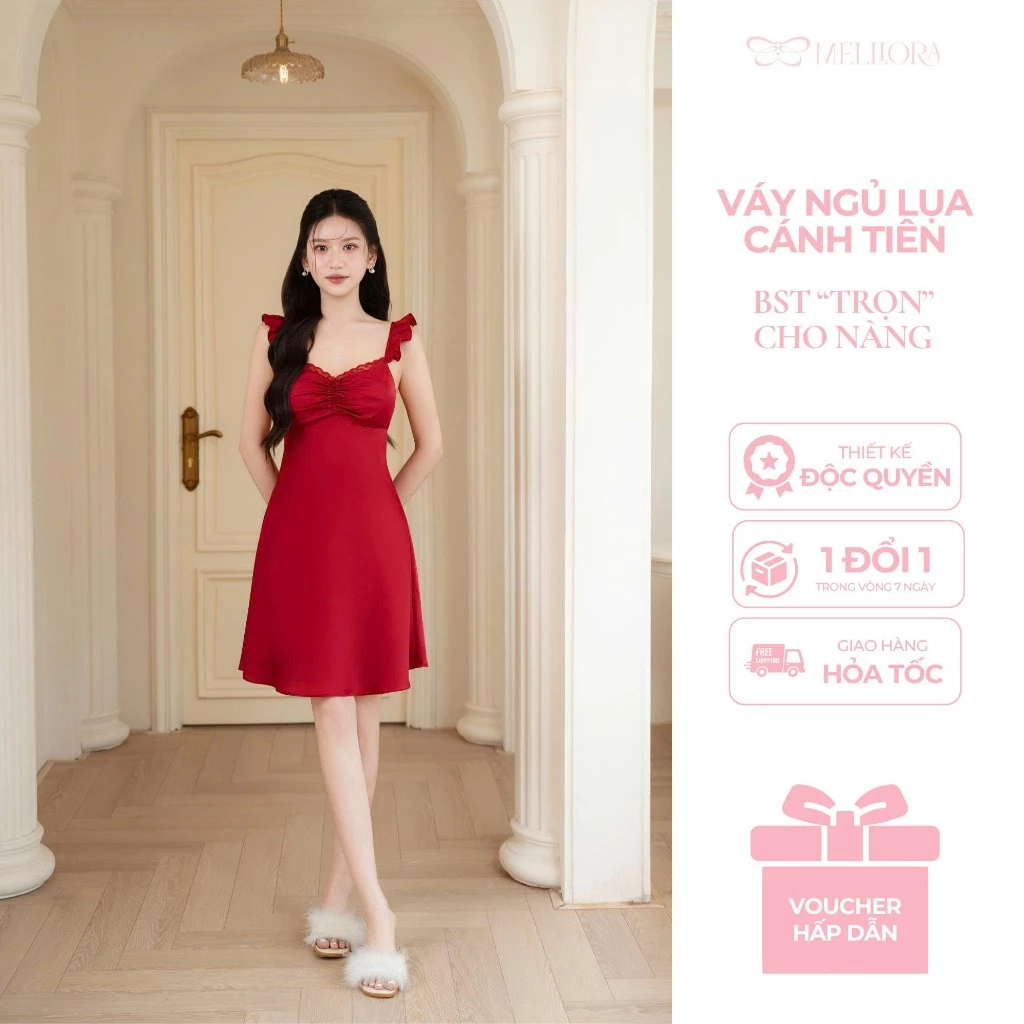 Váy Ngủ Lụa Cao Cấp 2 Dây Cổ Tim Có Đệm Ngực , Mềm Mại Sang Trọng Quyến Rũ Cho Nàng V30