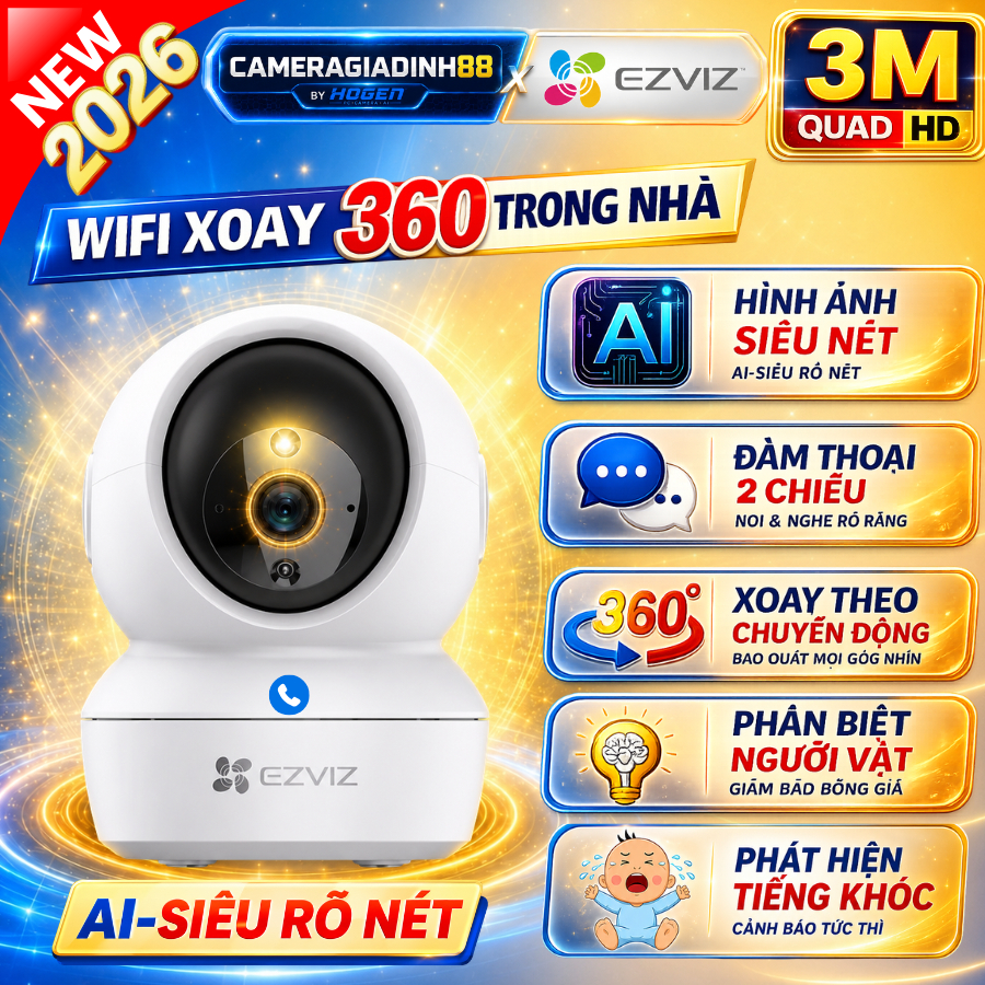 Camera Wifi Trong Nhà Xoay 360 Ezviz C6N H6C TY+ 2M 5M 2K 1080P FULL HD [Có…