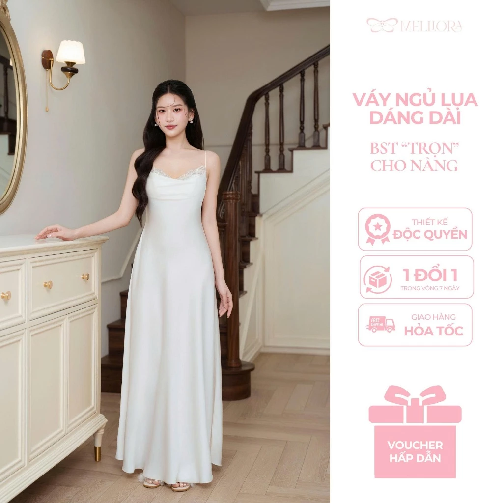 Váy Lụa Dài Phối Ren Cao Cấp Lụa Ngọc Trai – Váy Ngủ Luxury Mềm Mại Quyến Rũ Sang Trọng Cho Nàng V31