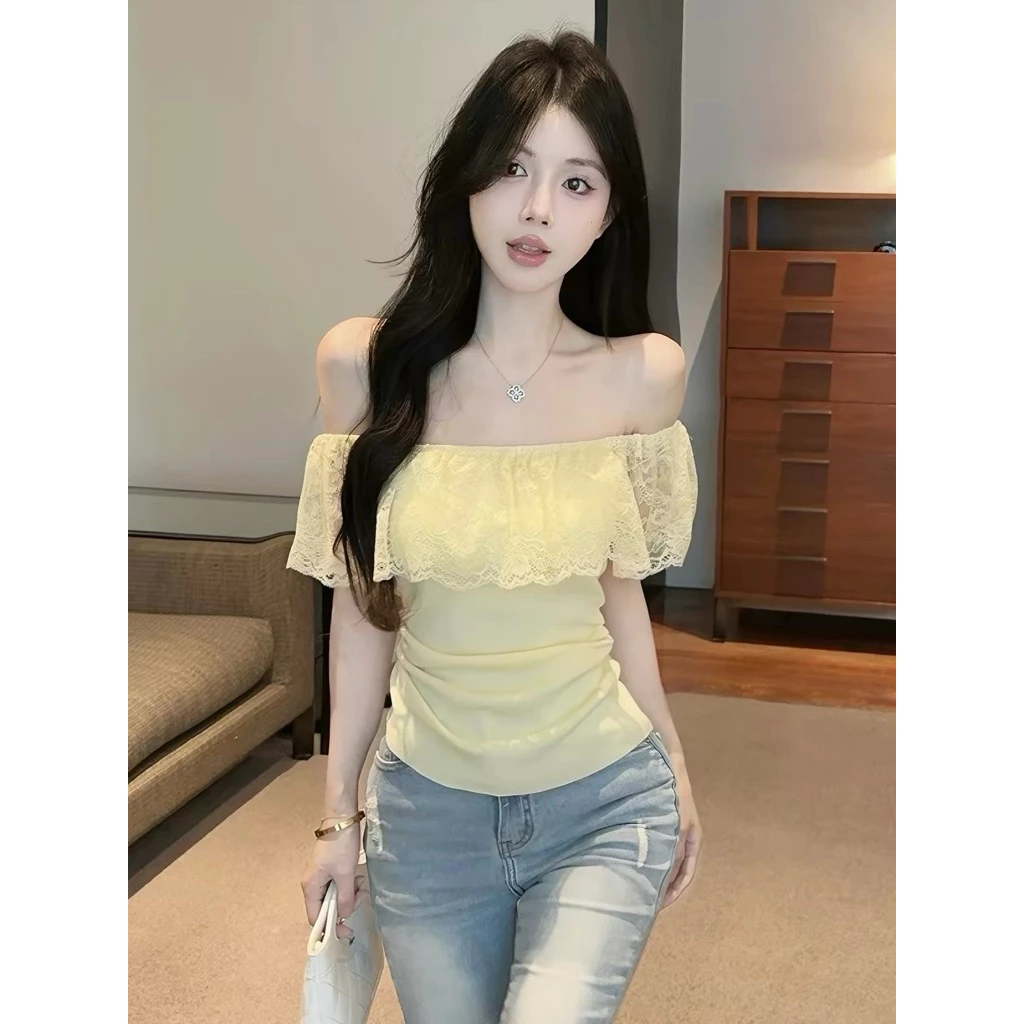 Áo cute phối ren trễ vai
