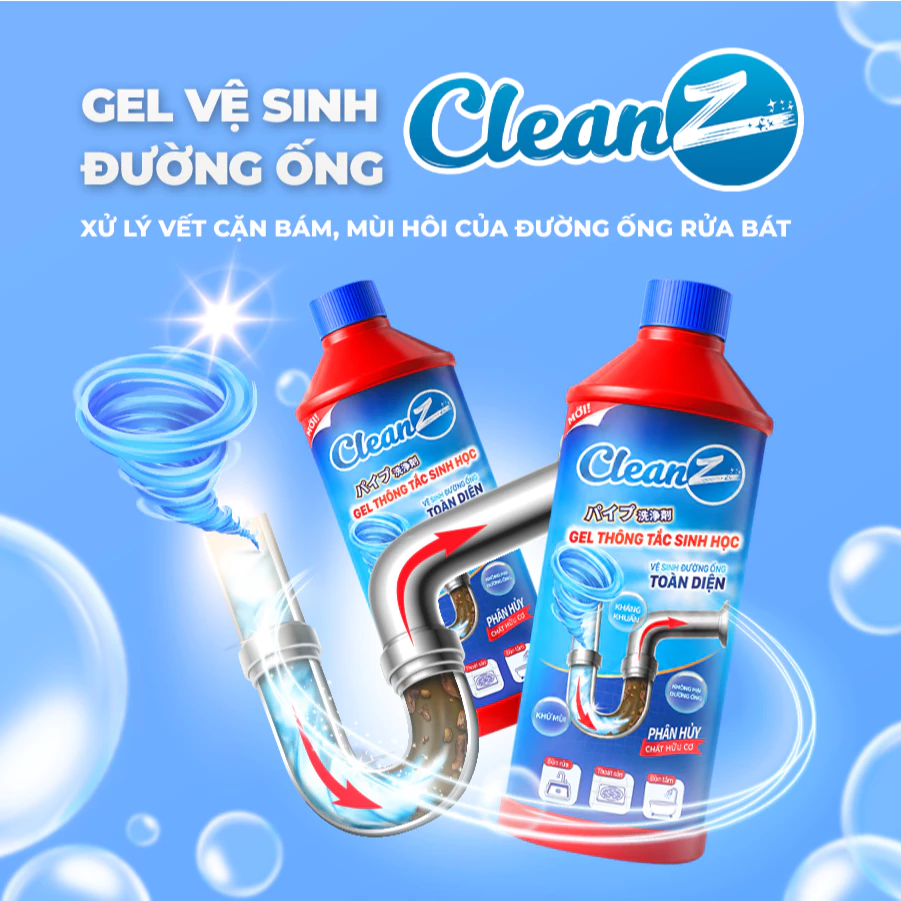 [SSV] Gel sinh học CleanZ phòng tắc nghẽn, vệ sinh đường ống rửa bát, bồn rửa mặt, khử mùi hôi hiệu quả