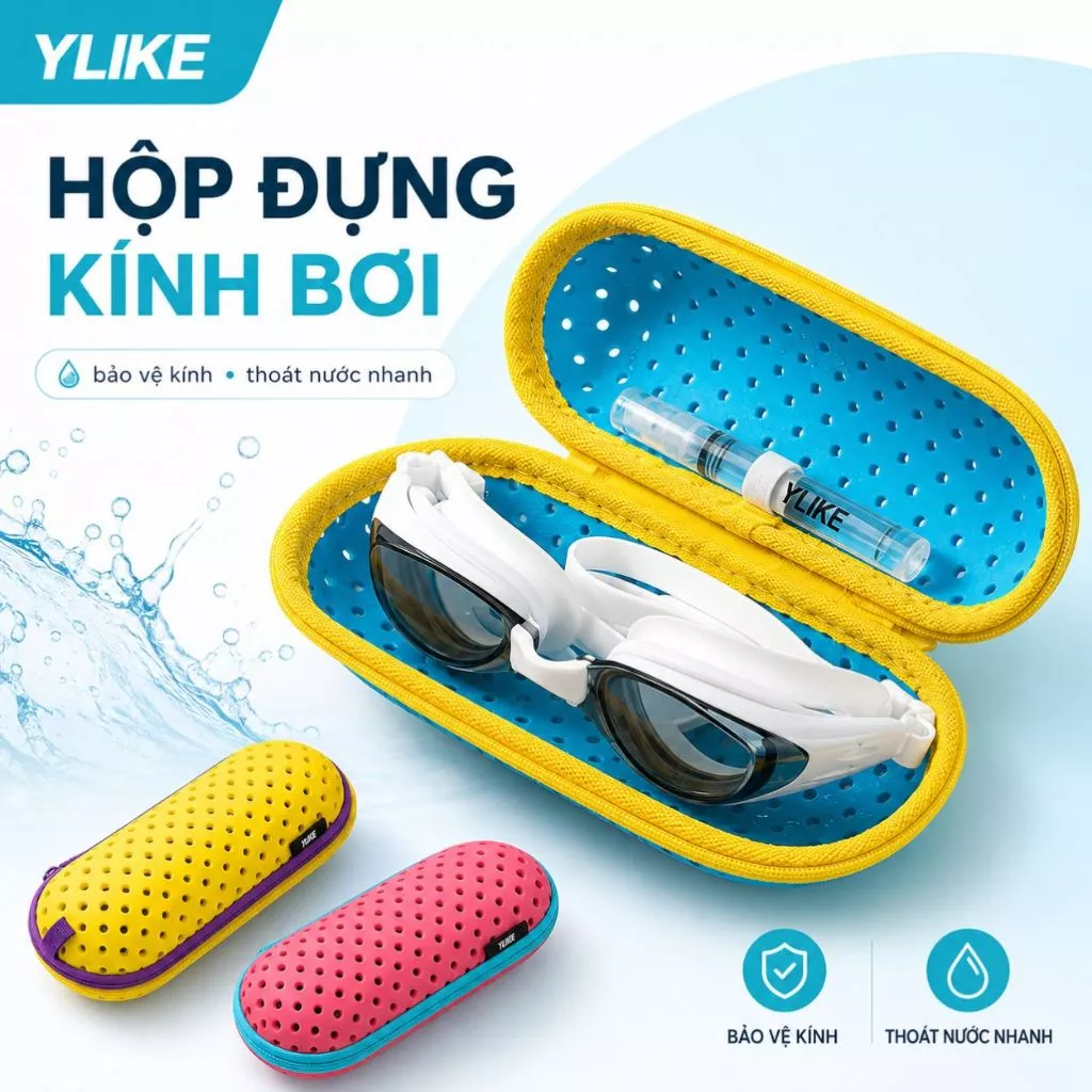 Hộp đựng kính bơi  Shiwei Ylike chống va đập, thoát nước nhanh, hộp bảo vệ kính bơi có khóa kéo tiện lợi YJH212