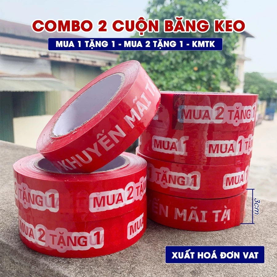 (Xuất hoá đơn VAT) Combo 2 Băng keo, Băng keo mua 1 tăng 1, Mua 2 Tặng 1, KMTK - Dài 100m, Rộng 3cm/ Cuộn