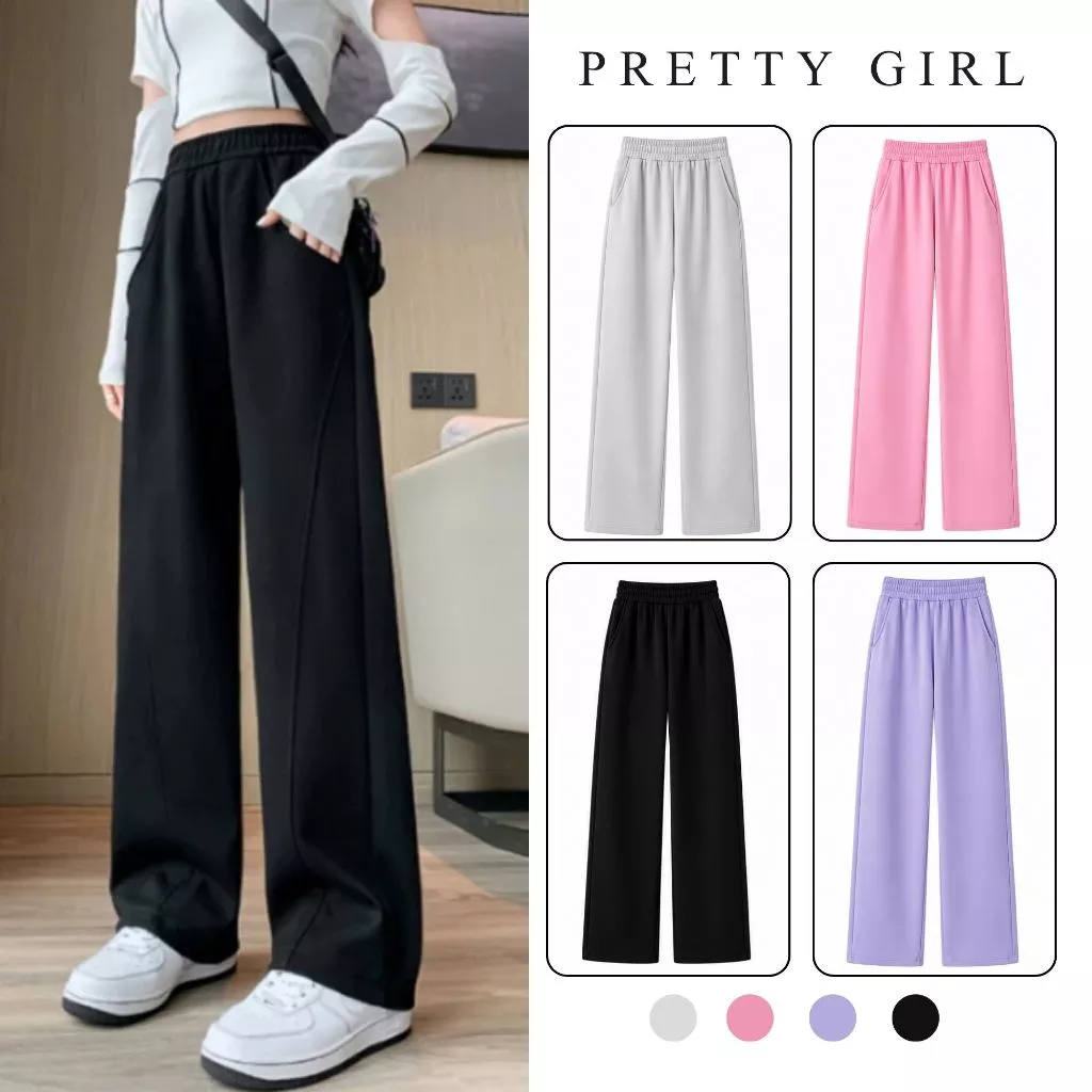 Quần Nỉ Nữ Ống Rộng Chất Vải Da Cá Pretty Girl Dày Dặn Form Rộng Thoải Mái, Tôn Dáng