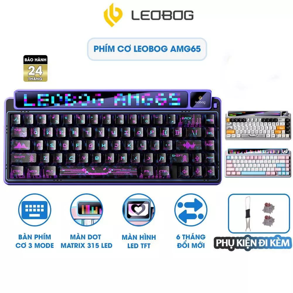 Bàn phím cơ không dây LEOBOG AMG65 3 chế độ kết nối màn hình Dot Matrix RGB Hotswap