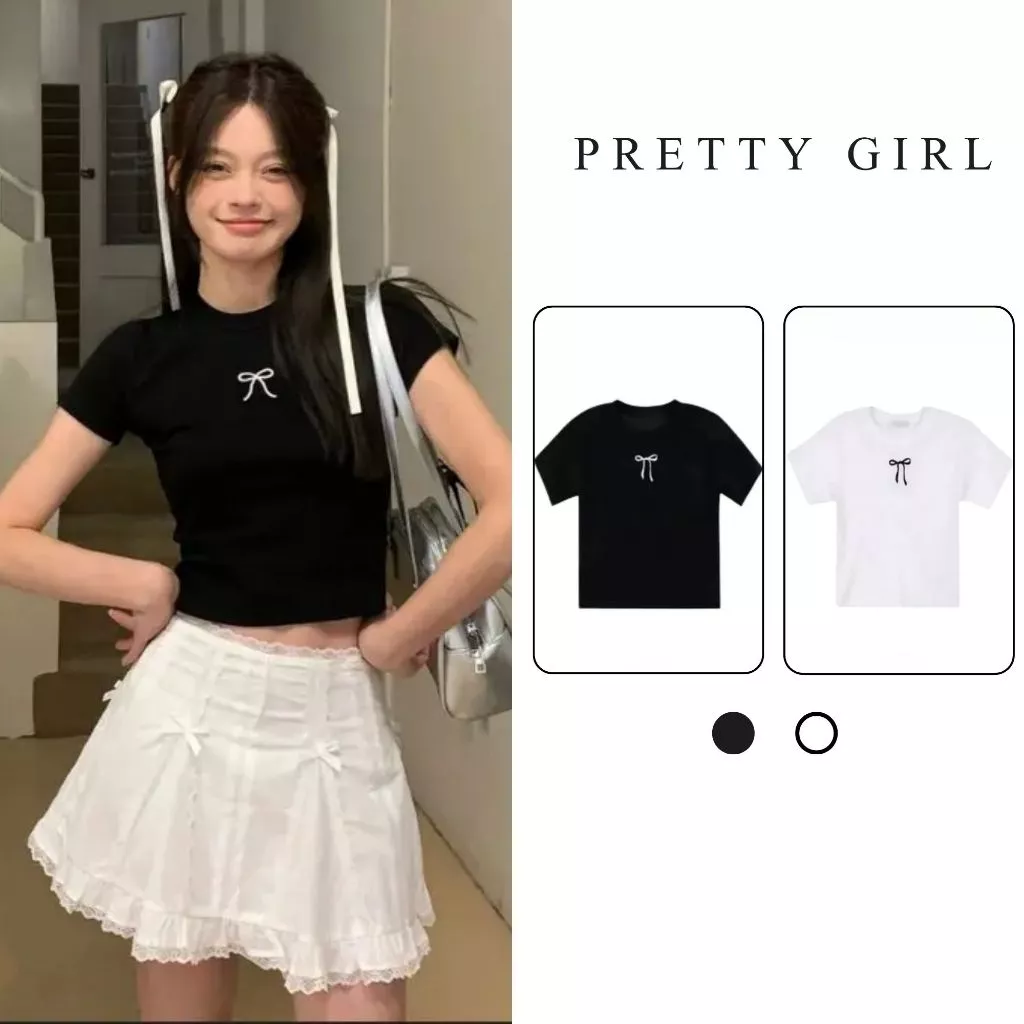 Áo Babytee Nữ Nơ Cổ Tròn Chất Liệu Vải Mềm Mịn Pretty Girl, Thoáng Mát Phong Cách Trẻ Trung