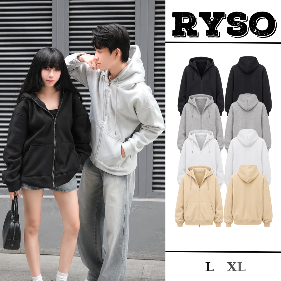 Áo Khoác Hoodie Zip Trơn Oversize Unisex Form Rộng Chất Nỉ Ngoại Dày Tay Bồng Dáng Thụng AK04 RYSO