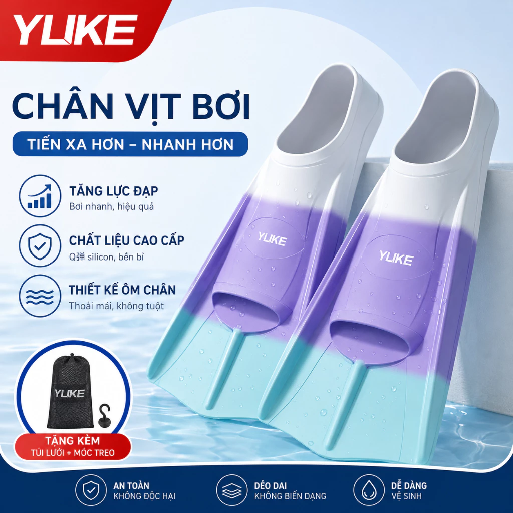 Chân vịt bơi  Shiwei Ylike silicone đàn hồi, chân nhái trợ lực tập bơi chuyên nghiệp, mềm chân bền đẹp JP013