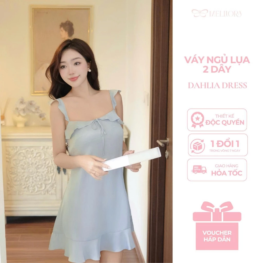 Váy Ngủ Lụa Cao Cấp 2 Dây Phối Bèo Xinh , Chất Latin Mềm Mại Sang Trọng Quyến Rũ Cho Nàng (V32)