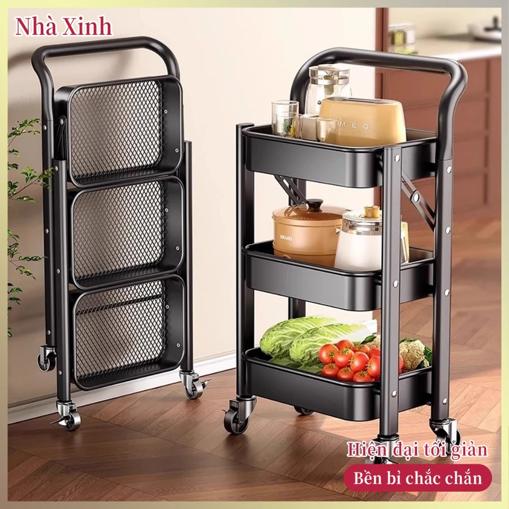 Xe Đẩy Đa Năng 3/4/5 Tầng Bằng Thép Chống Gỉ, Bánh Xe Xoay 360 Độ, Kệ Đựng Đồ Nhà Bếp Tiện Lợi